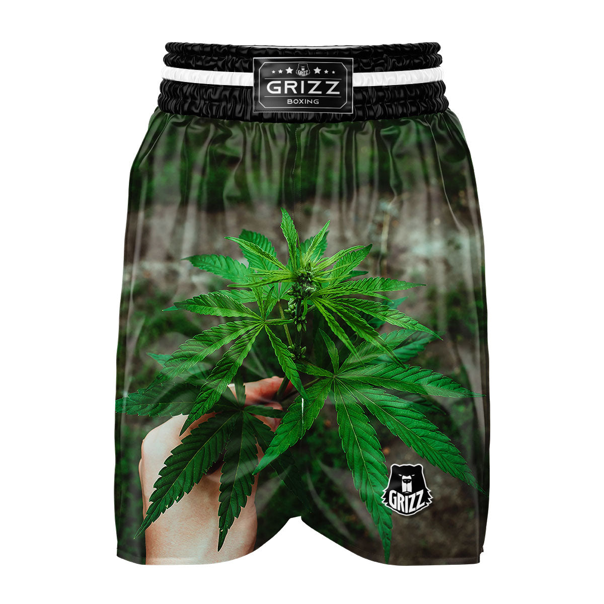 Cannabis Leaf Forest Green Print Boxing Shorts-grizzshop