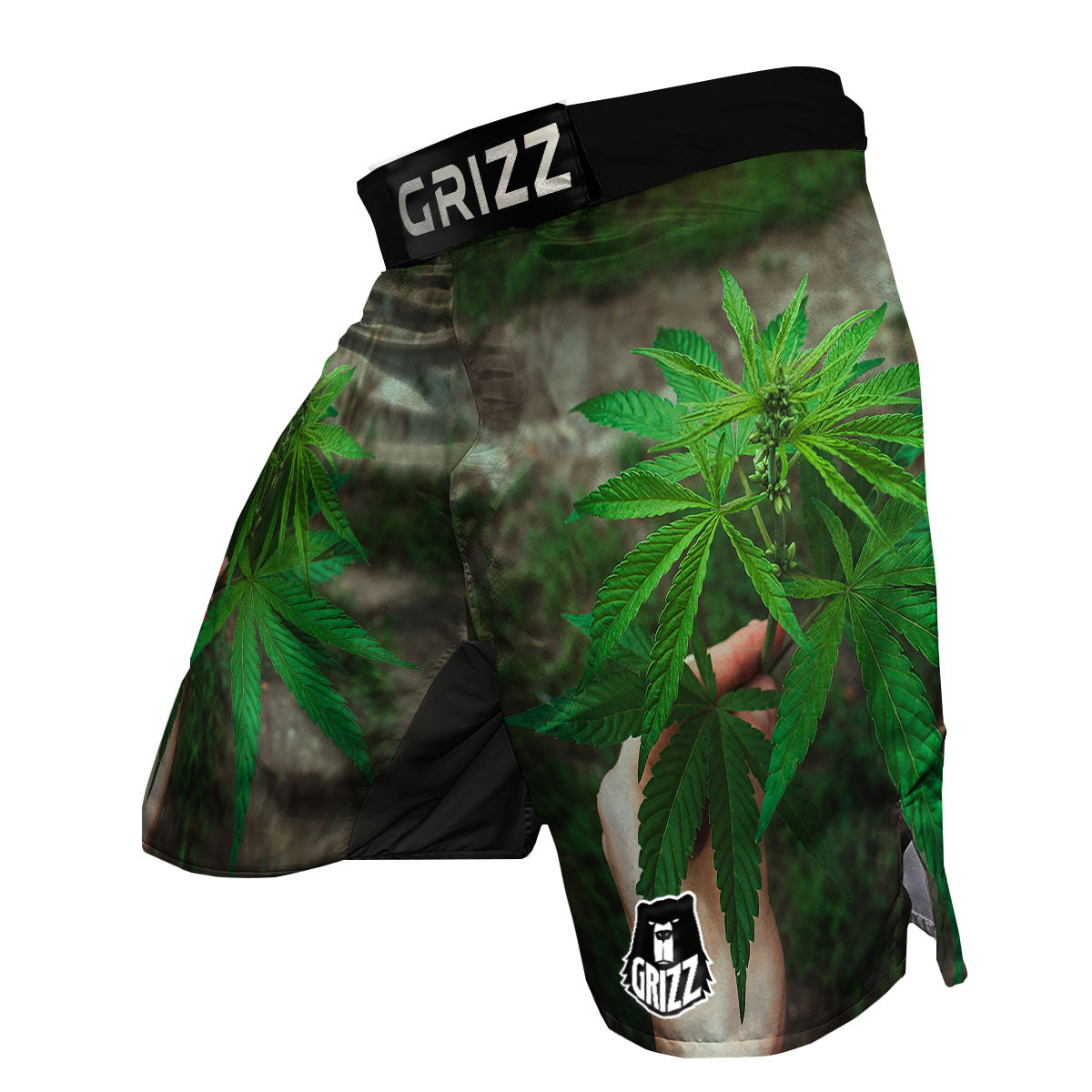 Cannabis Leaf Forest Green Print MMA Shorts-grizzshop