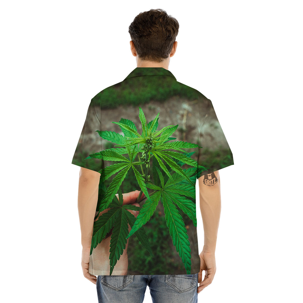 Cannabis Leaf Forest Green Print Men's Hawaiian Shirt-grizzshop