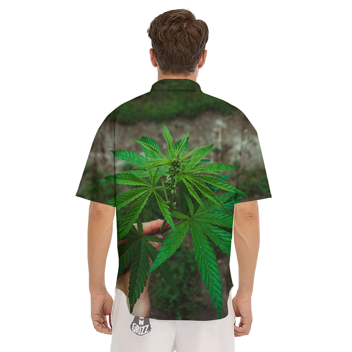 Cannabis Leaf Forest Green Print Men's Short Sleeve Shirts-grizzshop