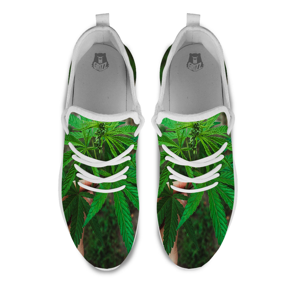 Cannabis Leaf Forest Green Print White Athletic Shoes-grizzshop
