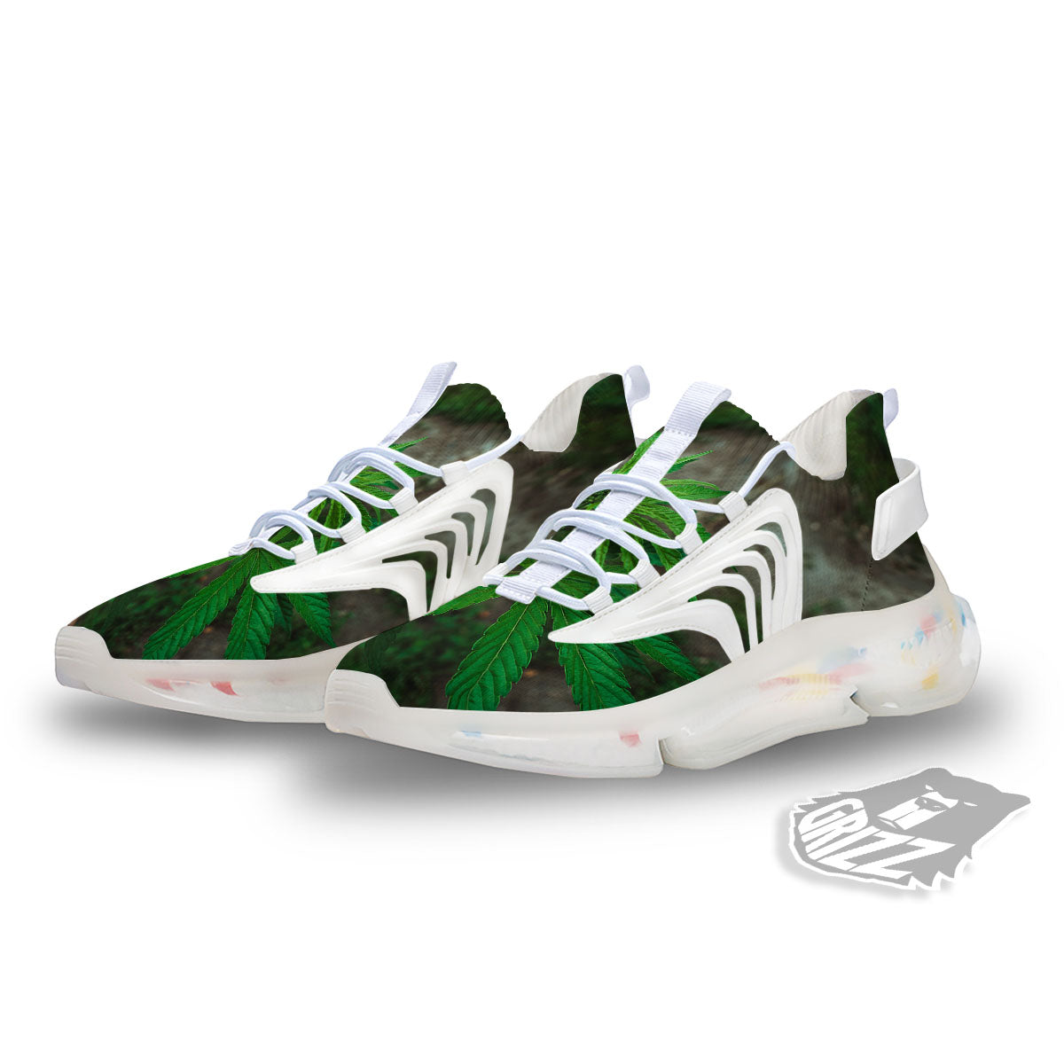 Cannabis Leaf Forest Green Print White Gym Shoes-grizzshop