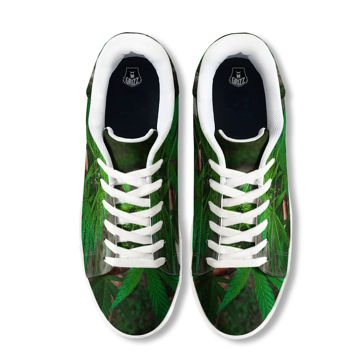 Cannabis Leaf Forest Green Print White Low Top Sneakers-grizzshop