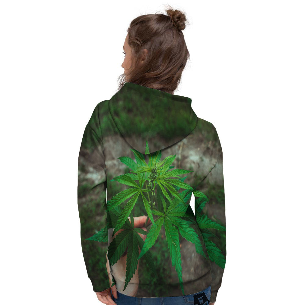 Cannabis Leaf Forest Green Print Women's Hoodie-grizzshop