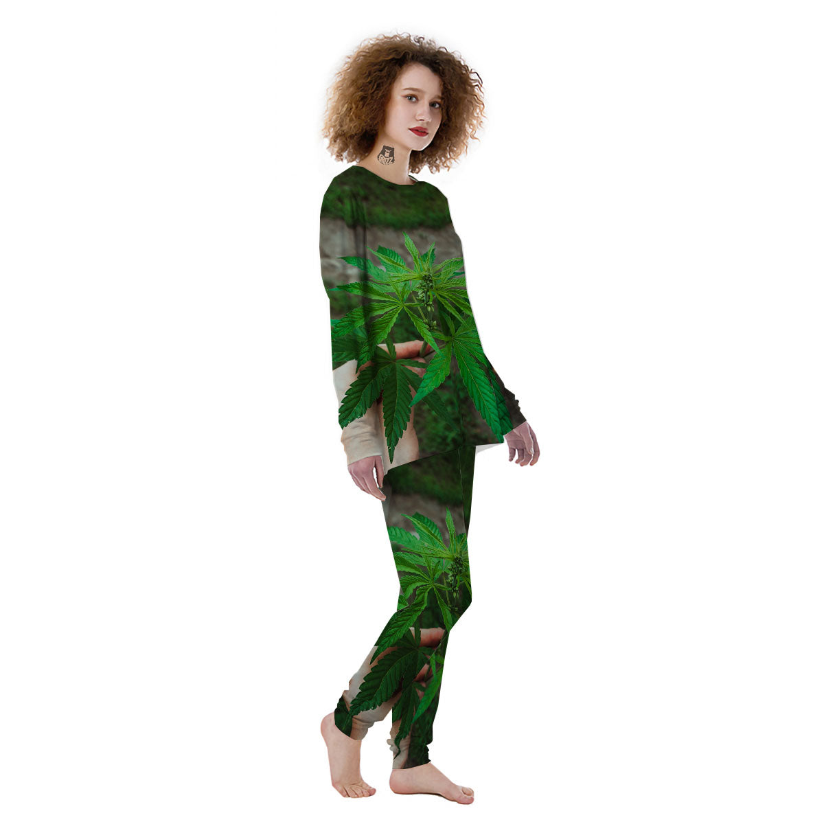 Cannabis Leaf Forest Green Print Women's Pajamas-grizzshop