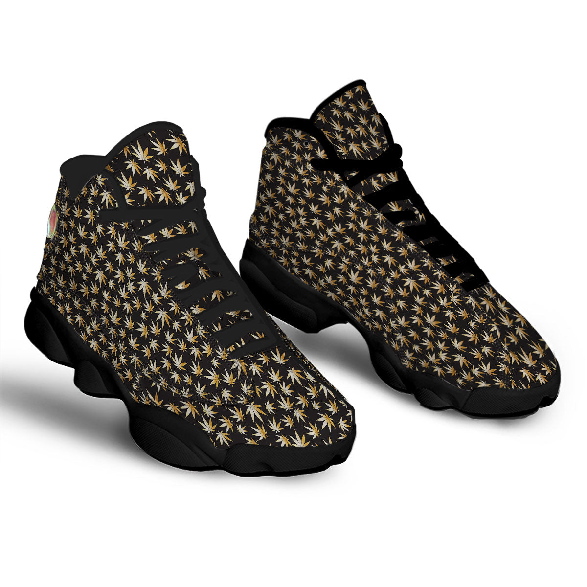 Cannabis Leaf Gold Print Pattern Black Basketball Shoes-grizzshop