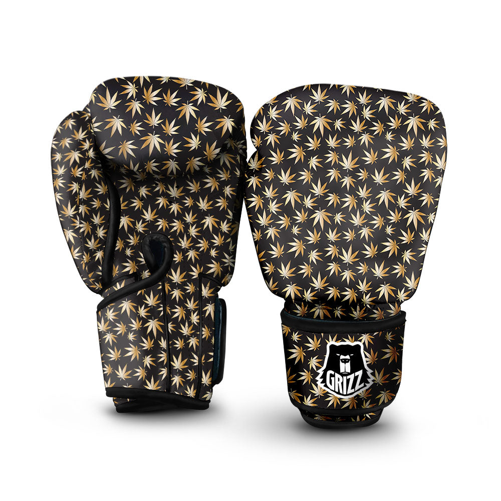 Cannabis Leaf Gold Print Pattern Boxing Gloves-grizzshop