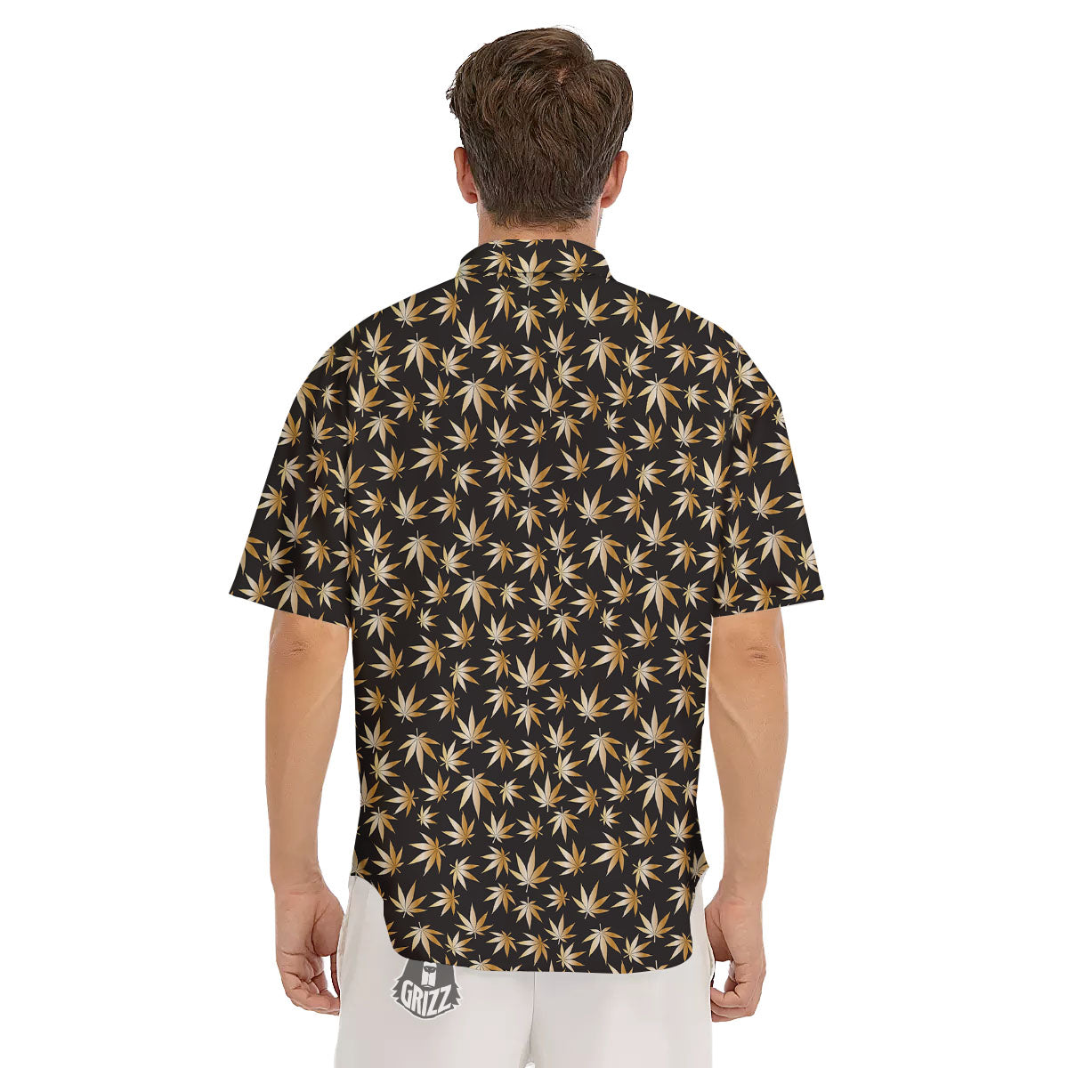 Cannabis Leaf Gold Print Pattern Men's Short Sleeve Shirts-grizzshop