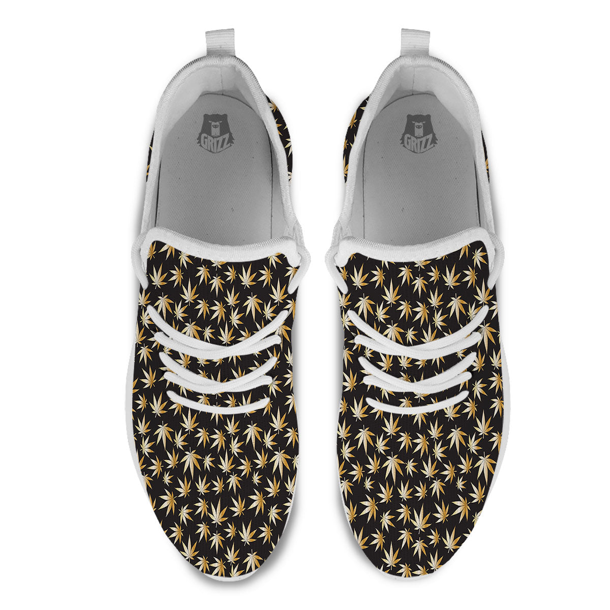Cannabis Leaf Gold Print Pattern White Athletic Shoes-grizzshop