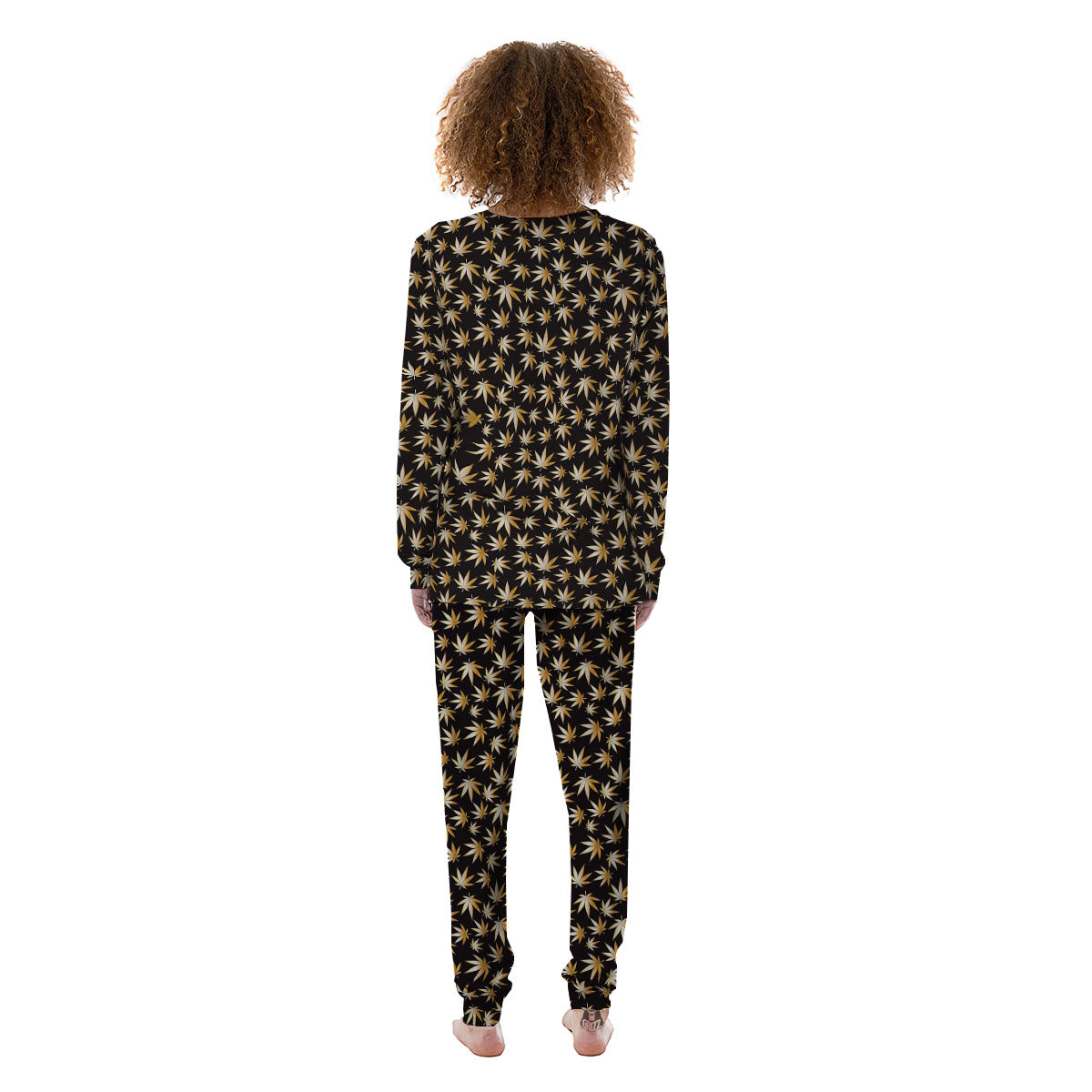 Cannabis Leaf Gold Print Pattern Women's Pajamas-grizzshop