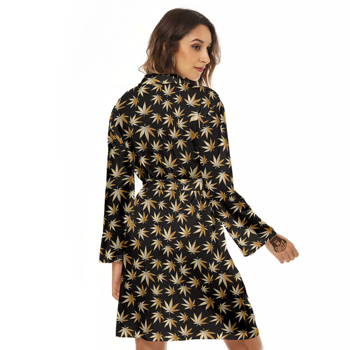 Cannabis Leaf Gold Print Pattern Women's Robe-grizzshop