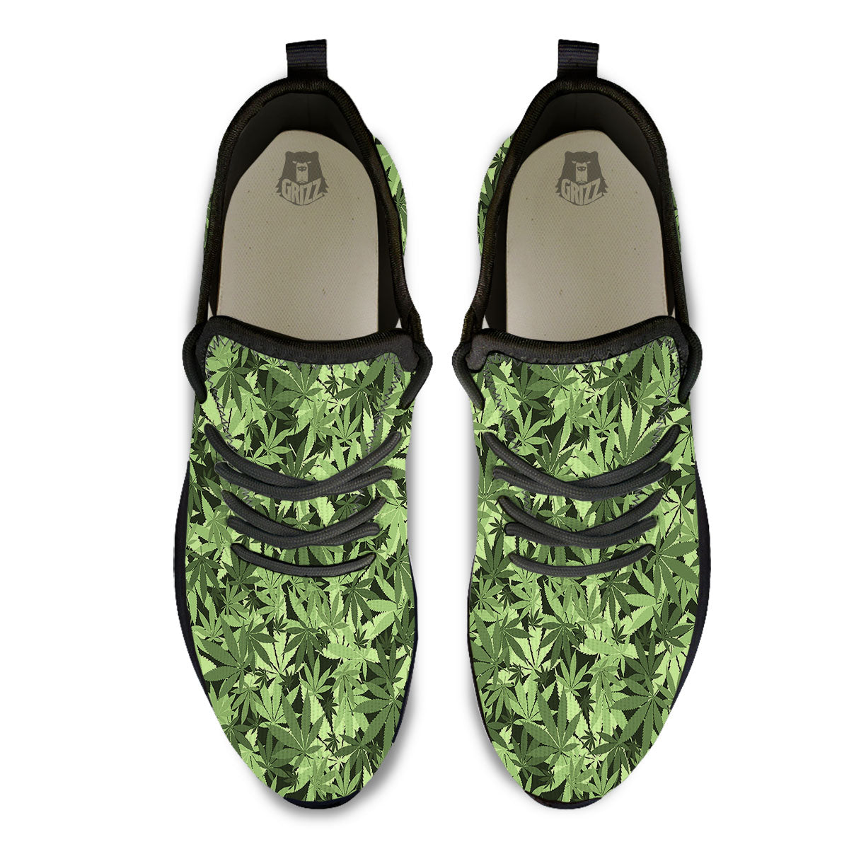 Cannabis Leaf Green Print Pattern Black Athletic Shoes-grizzshop
