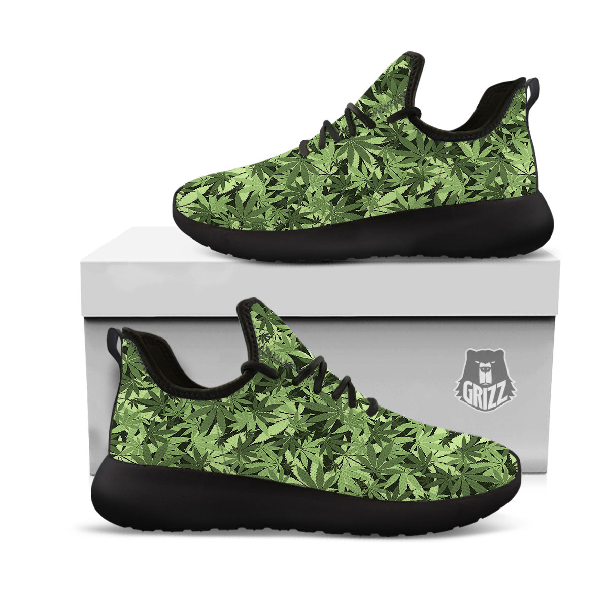 Cannabis Leaf Green Print Pattern Black Athletic Shoes-grizzshop