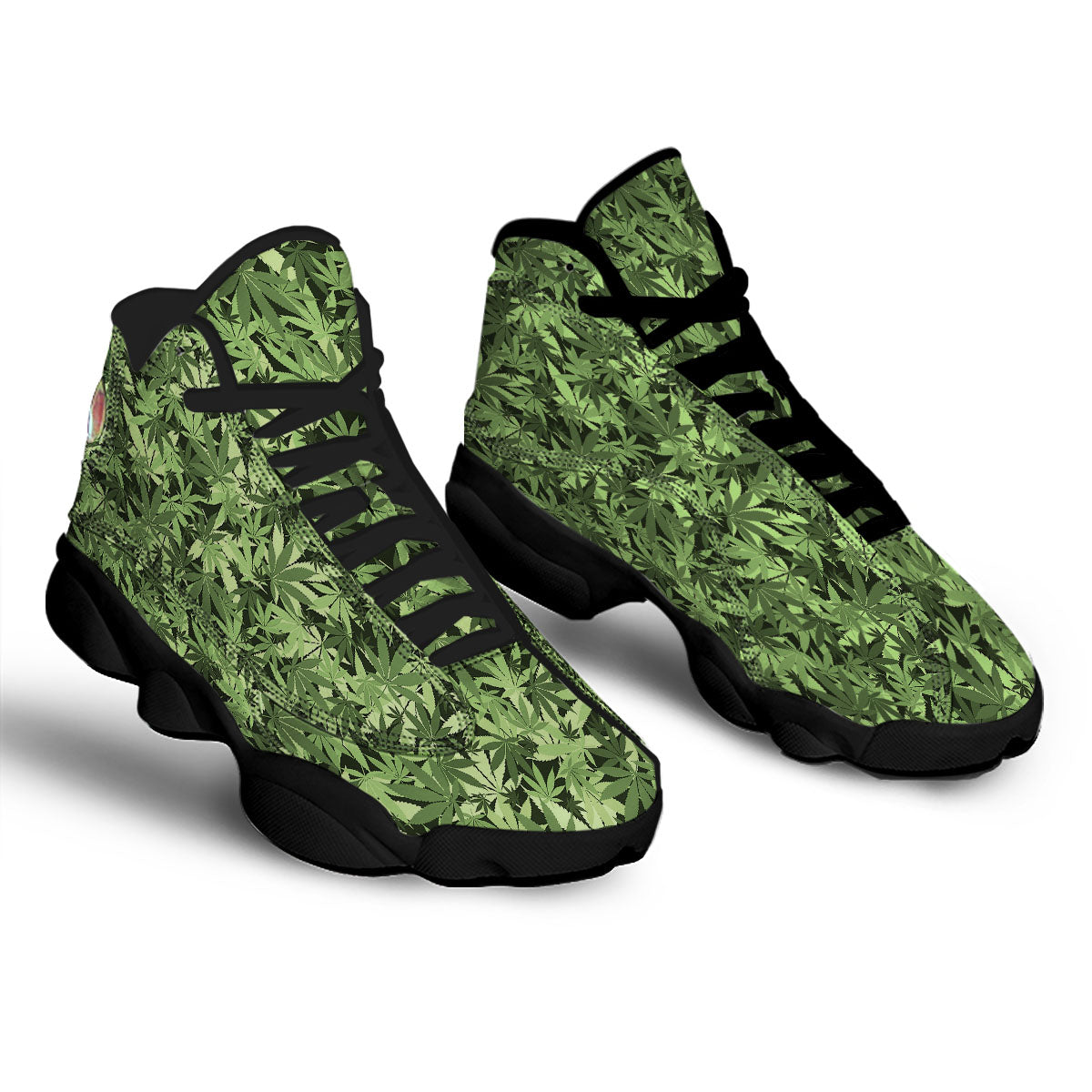 Cannabis Leaf Green Print Pattern Black Basketball Shoes-grizzshop