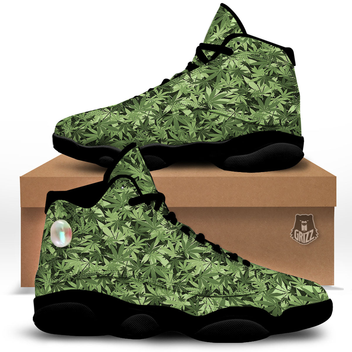 Cannabis Leaf Green Print Pattern Black Basketball Shoes-grizzshop