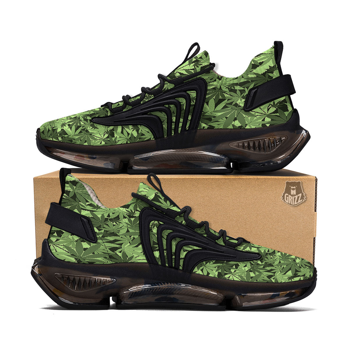 Cannabis Leaf Green Print Pattern Black Gym Shoes-grizzshop