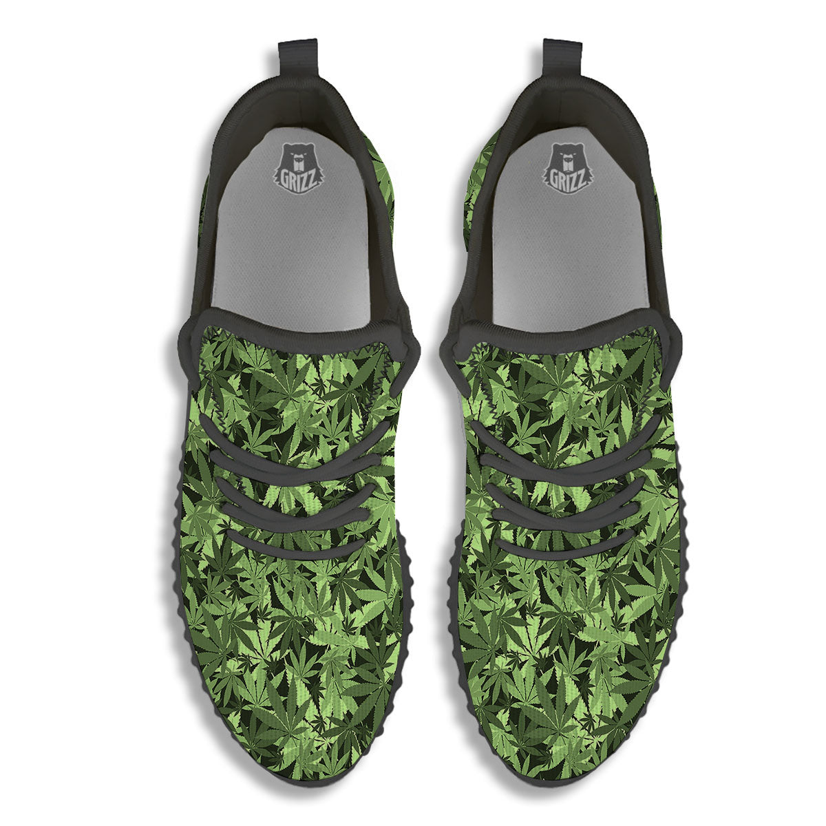 Cannabis Leaf Green Print Pattern Black Walking Shoes-grizzshop