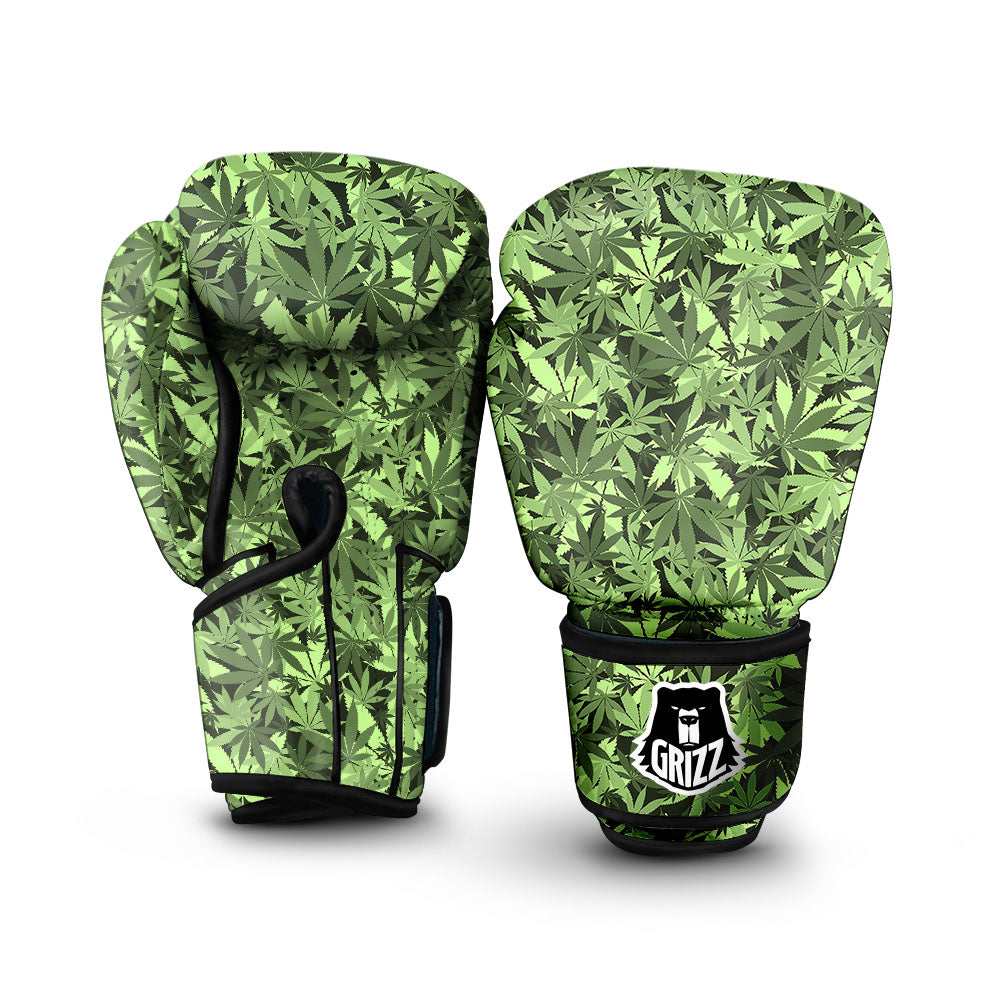 Cannabis Leaf Green Print Pattern Boxing Gloves-grizzshop