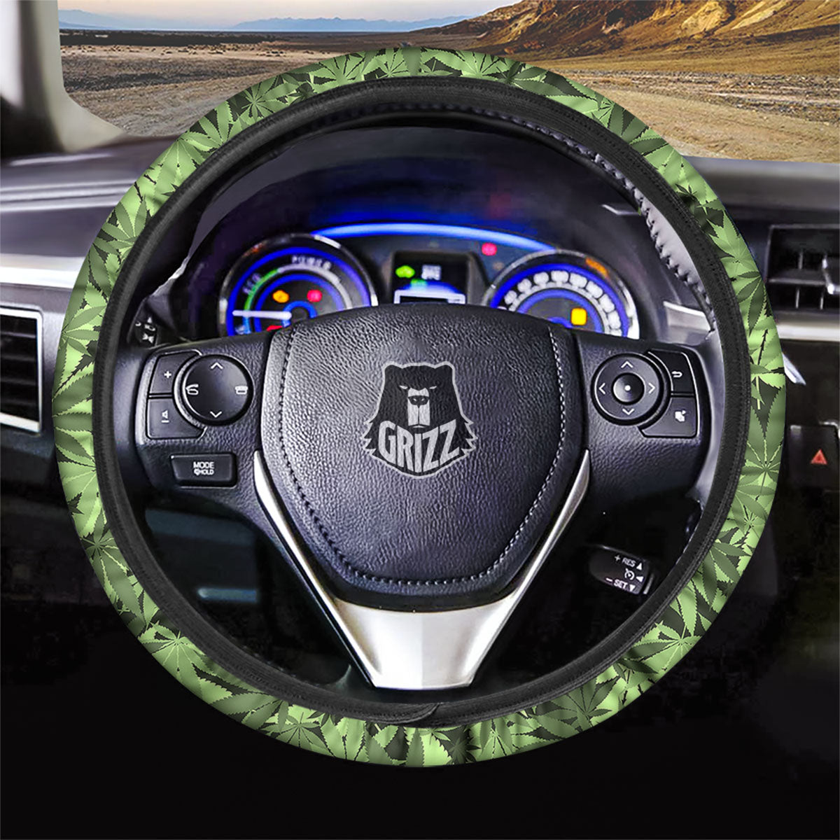 Cannabis Leaf Green Print Pattern Car Steering Wheel Cover-grizzshop