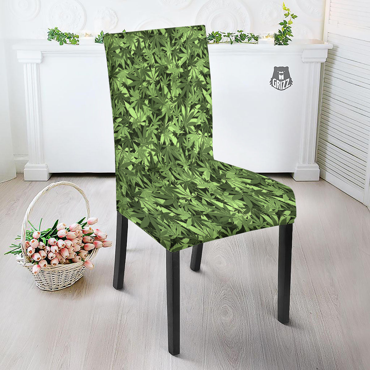 Cannabis Leaf Green Print Pattern Dining Chair Slipcover-grizzshop