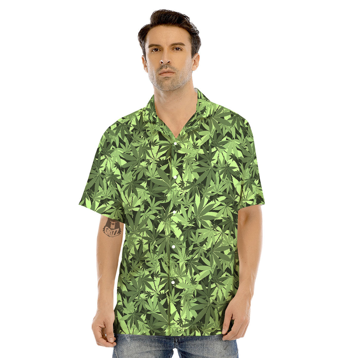 Cannabis Leaf Green Print Pattern Men's Hawaiian Shirt-grizzshop