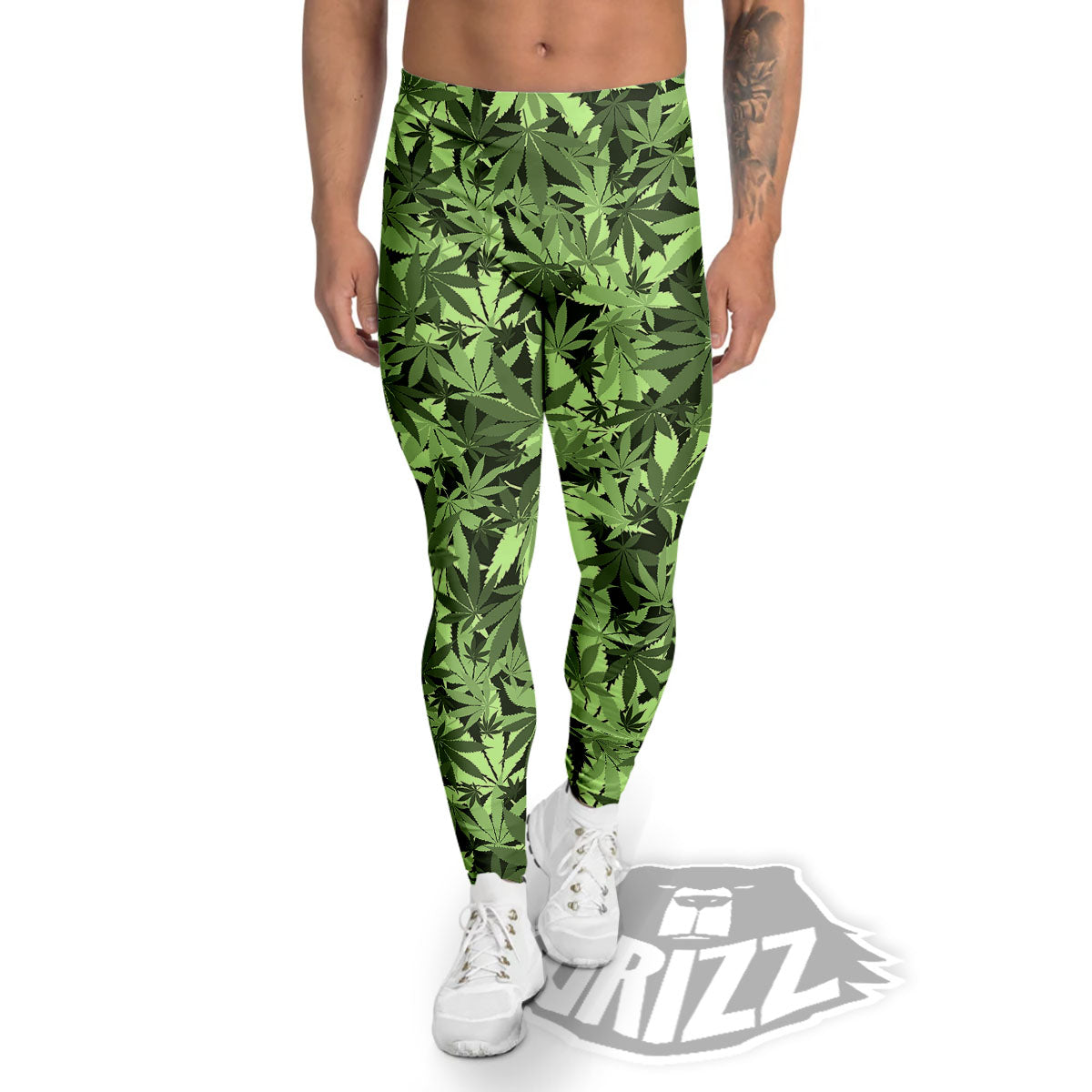 Cannabis Leaf Green Print Pattern Men's Leggings-grizzshop
