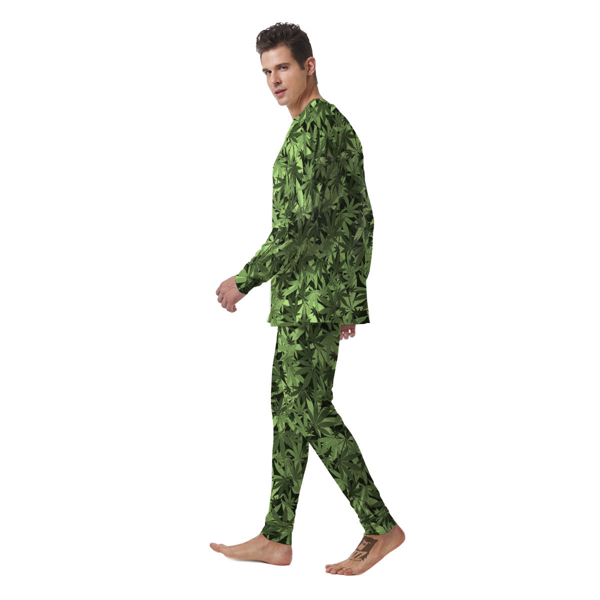 Cannabis Leaf Green Print Pattern Men's Pajamas-grizzshop
