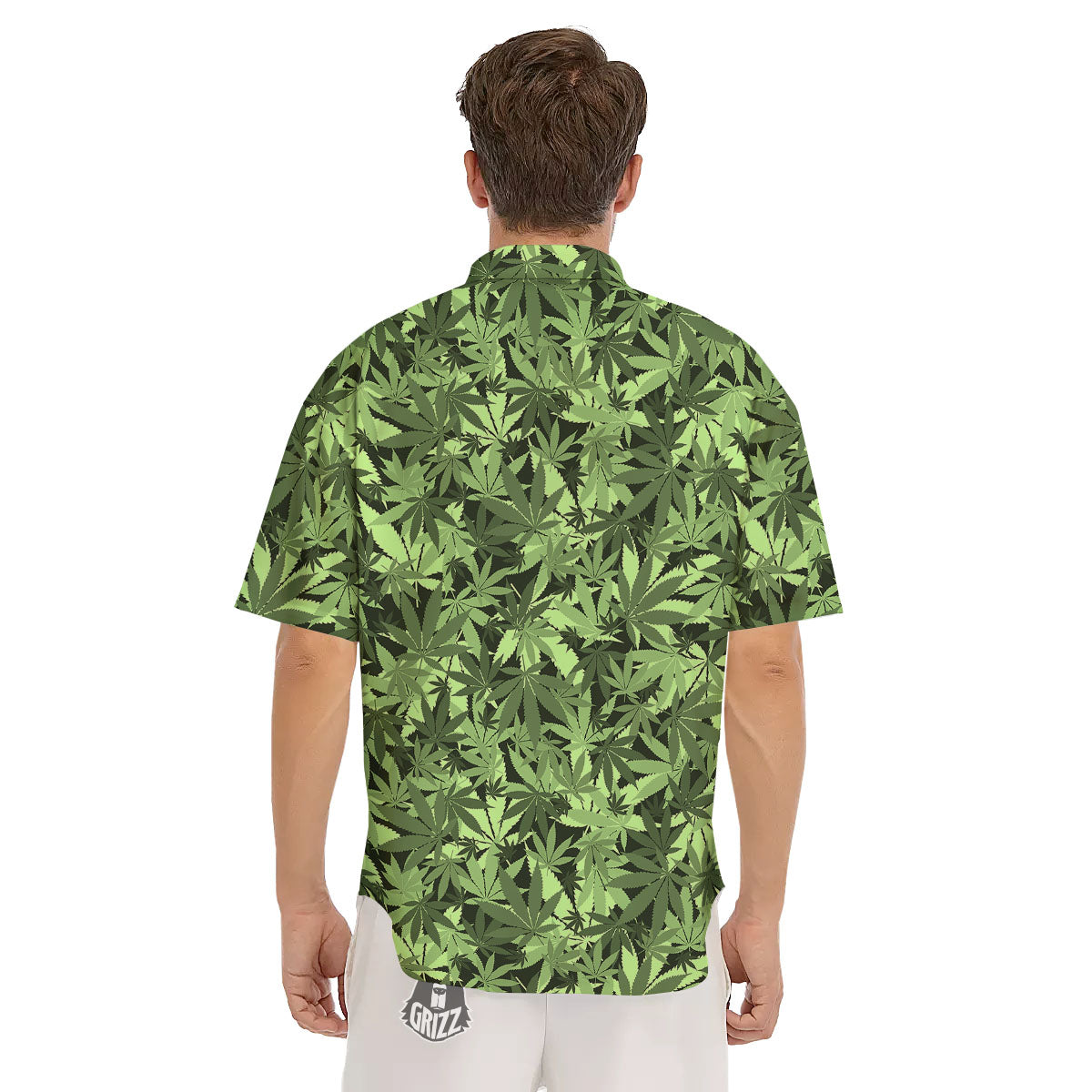 Cannabis Leaf Green Print Pattern Men's Short Sleeve Shirts-grizzshop