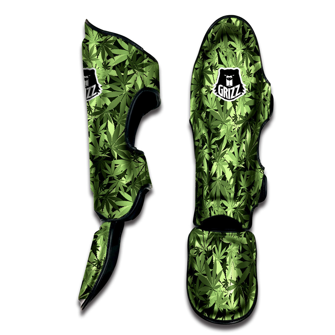 Cannabis Leaf Green Print Pattern Muay Thai Shin Guards-grizzshop