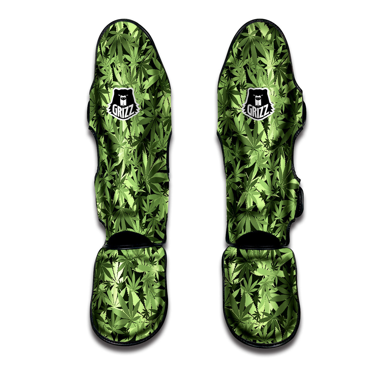 Cannabis Leaf Green Print Pattern Muay Thai Shin Guards-grizzshop