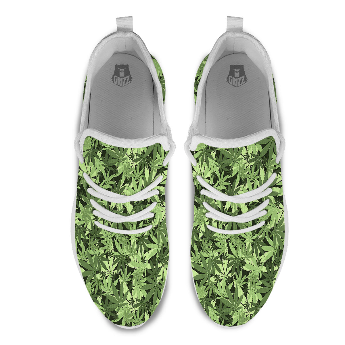 Cannabis Leaf Green Print Pattern White Athletic Shoes-grizzshop