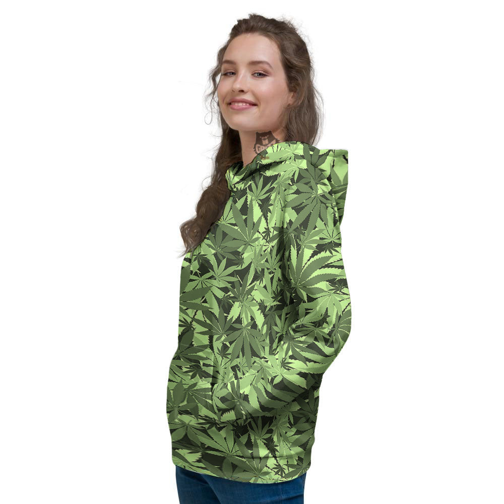 Cannabis Leaf Green Print Pattern Women's Hoodie-grizzshop