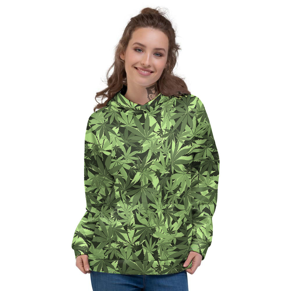 Cannabis Leaf Green Print Pattern Women's Hoodie-grizzshop