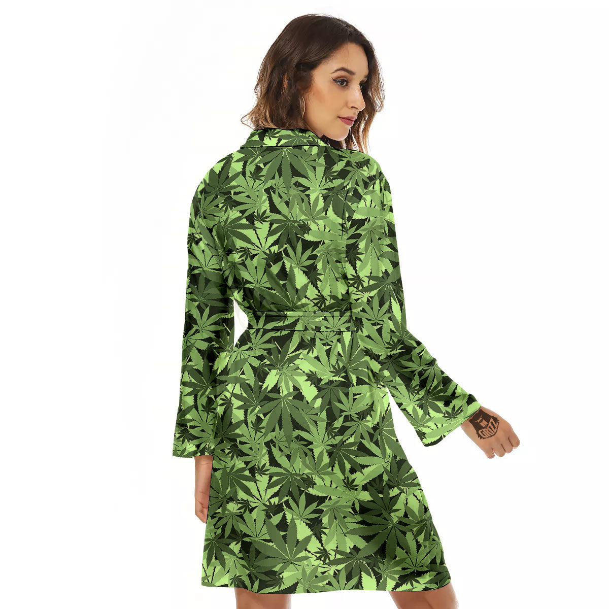 Cannabis Leaf Green Print Pattern Women's Robe-grizzshop
