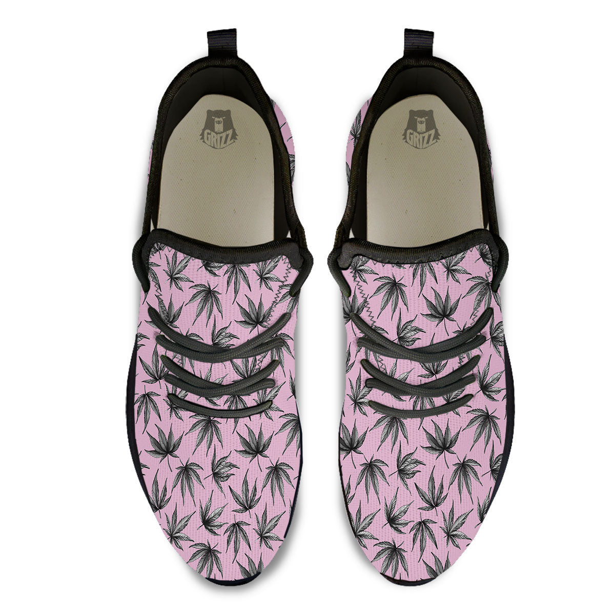 Cannabis Leaf Pink And Green Print Black Athletic Shoes-grizzshop