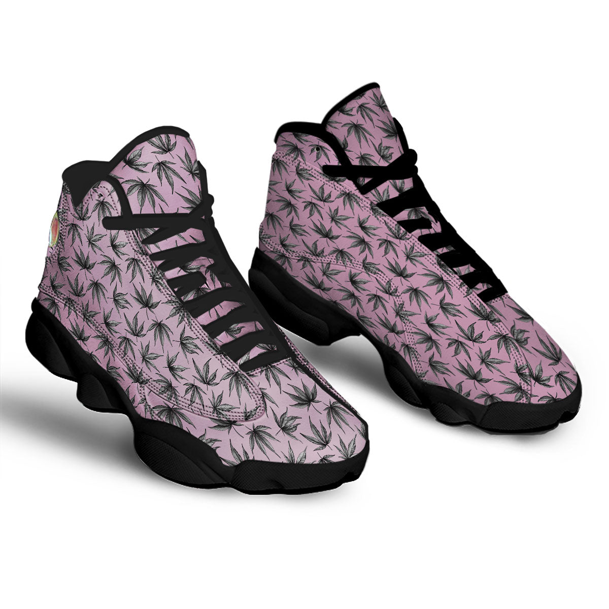 Cannabis Leaf Pink And Green Print Black Basketball Shoes-grizzshop