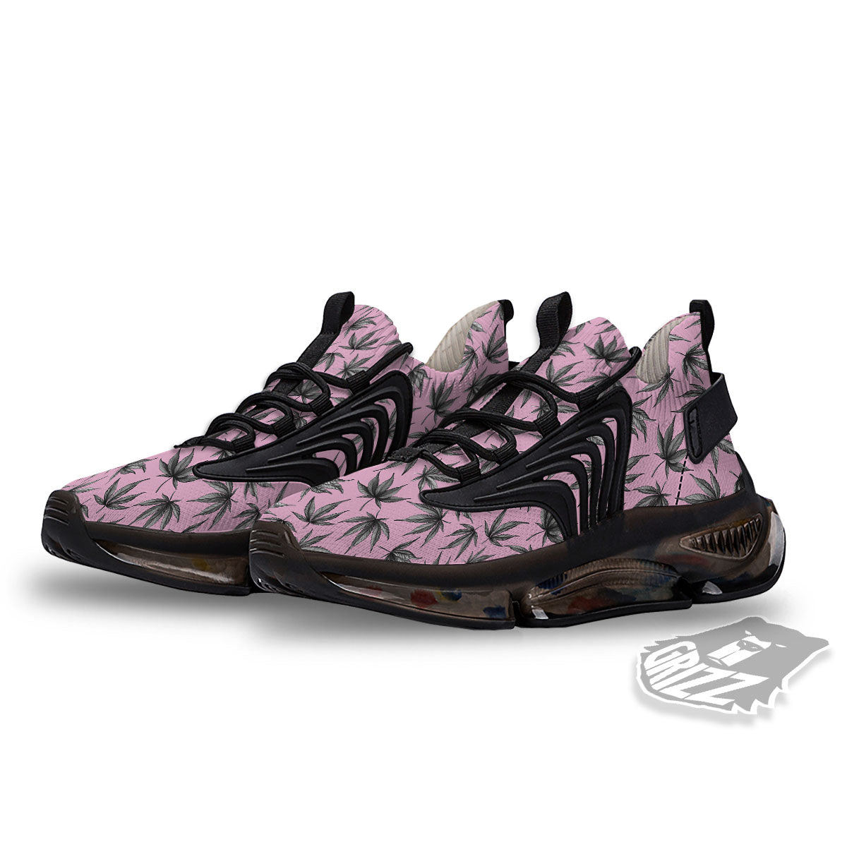 Cannabis Leaf Pink And Green Print Black Gym Shoes-grizzshop