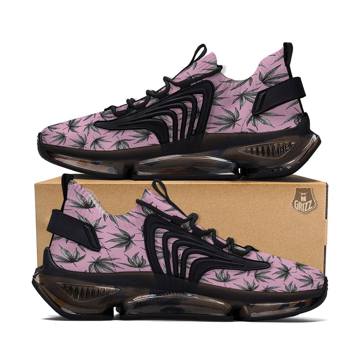 Cannabis Leaf Pink And Green Print Black Gym Shoes-grizzshop