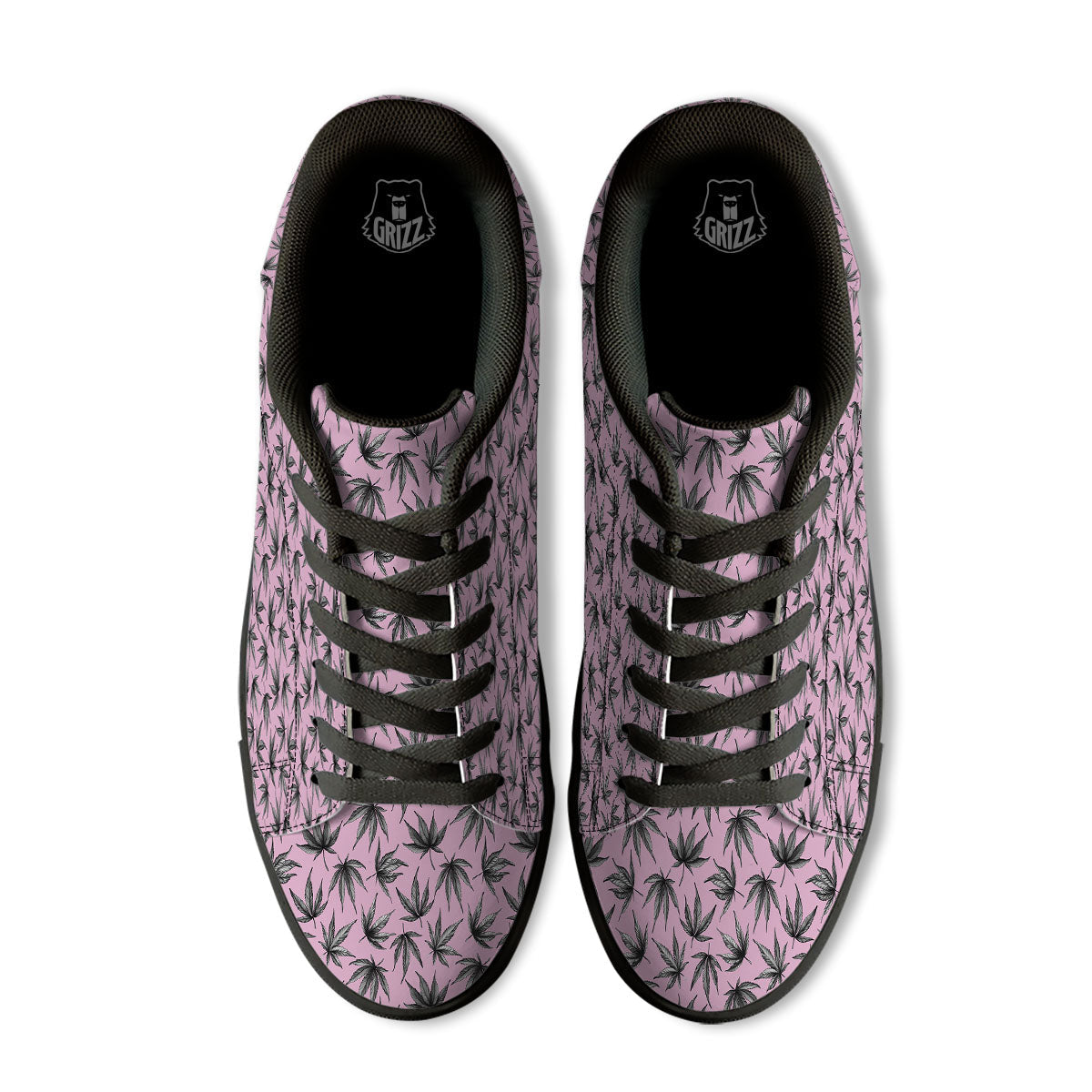 Cannabis Leaf Pink And Green Print Black Low Top Sneakers-grizzshop