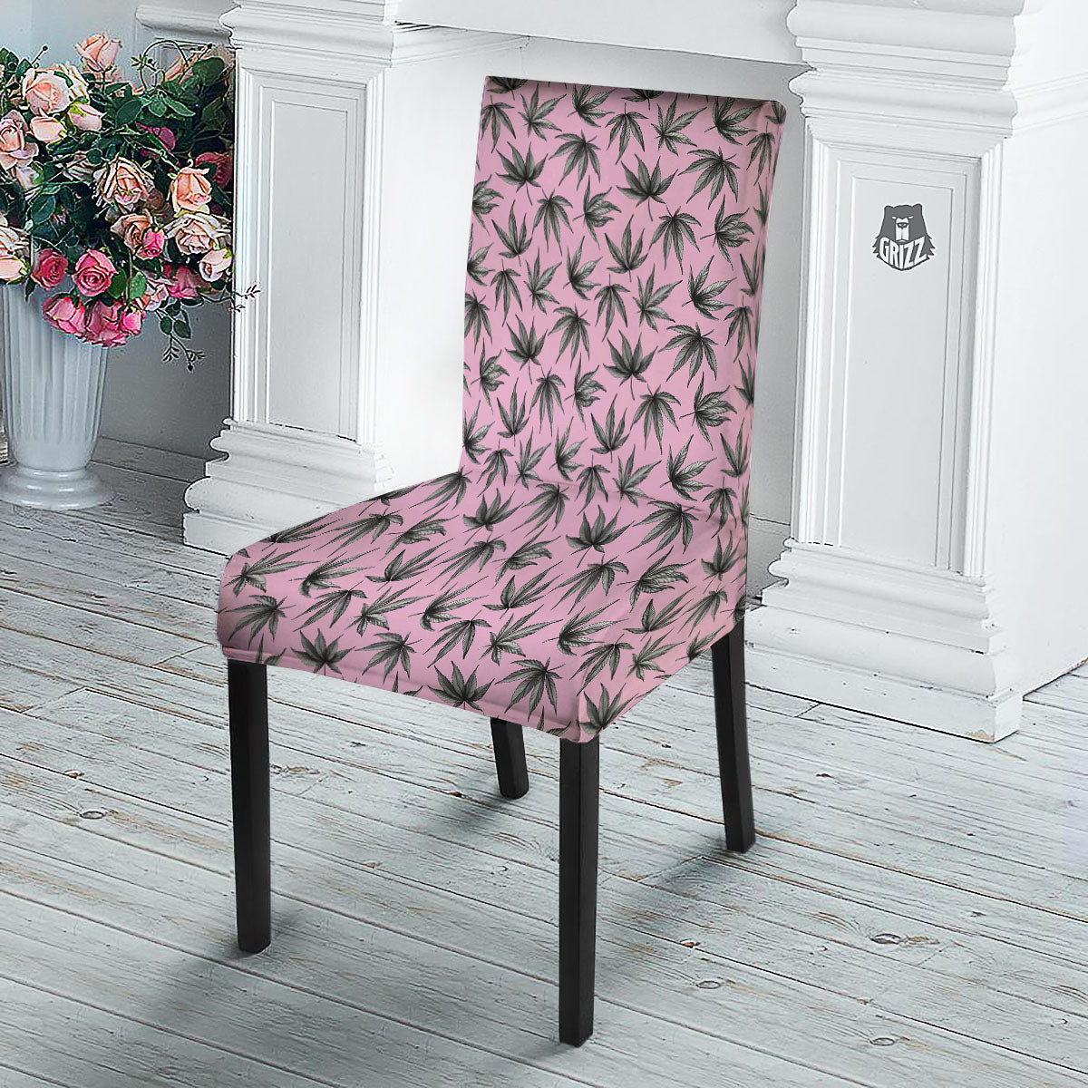 Cannabis Leaf Pink And Green Print Dining Chair Slipcover-grizzshop