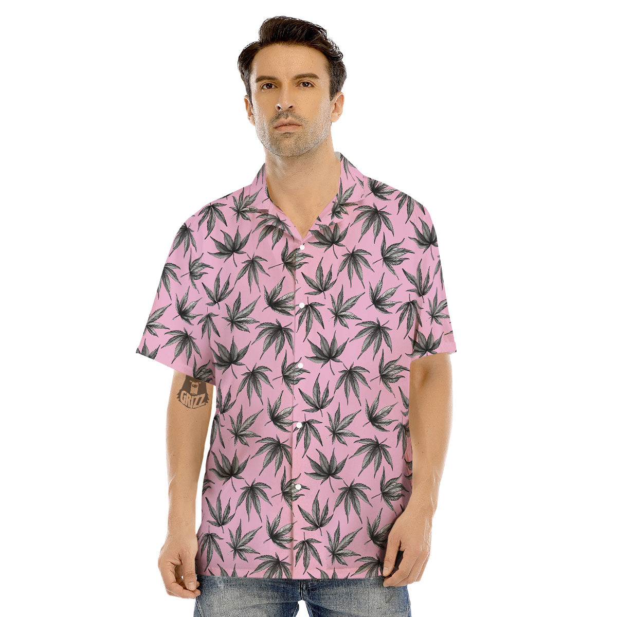 Cannabis Leaf Pink And Green Print Men's Hawaiian Shirt-grizzshop