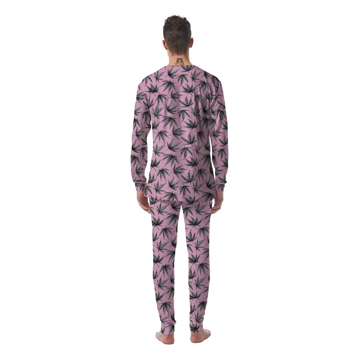 Cannabis Leaf Pink And Green Print Men's Pajamas-grizzshop