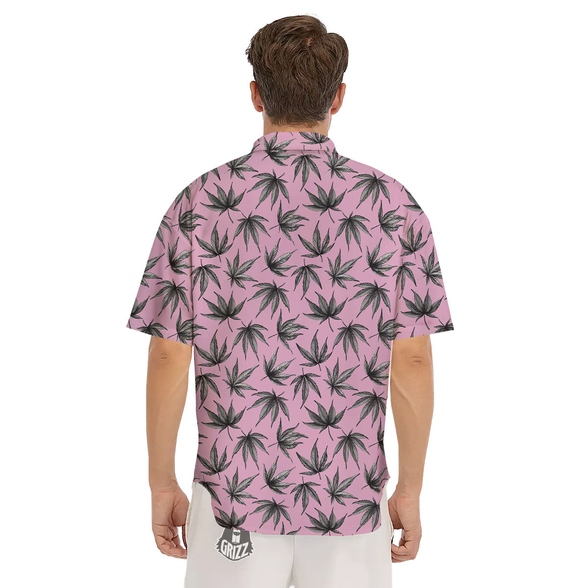 Cannabis Leaf Pink And Green Print Men's Short Sleeve Shirts-grizzshop