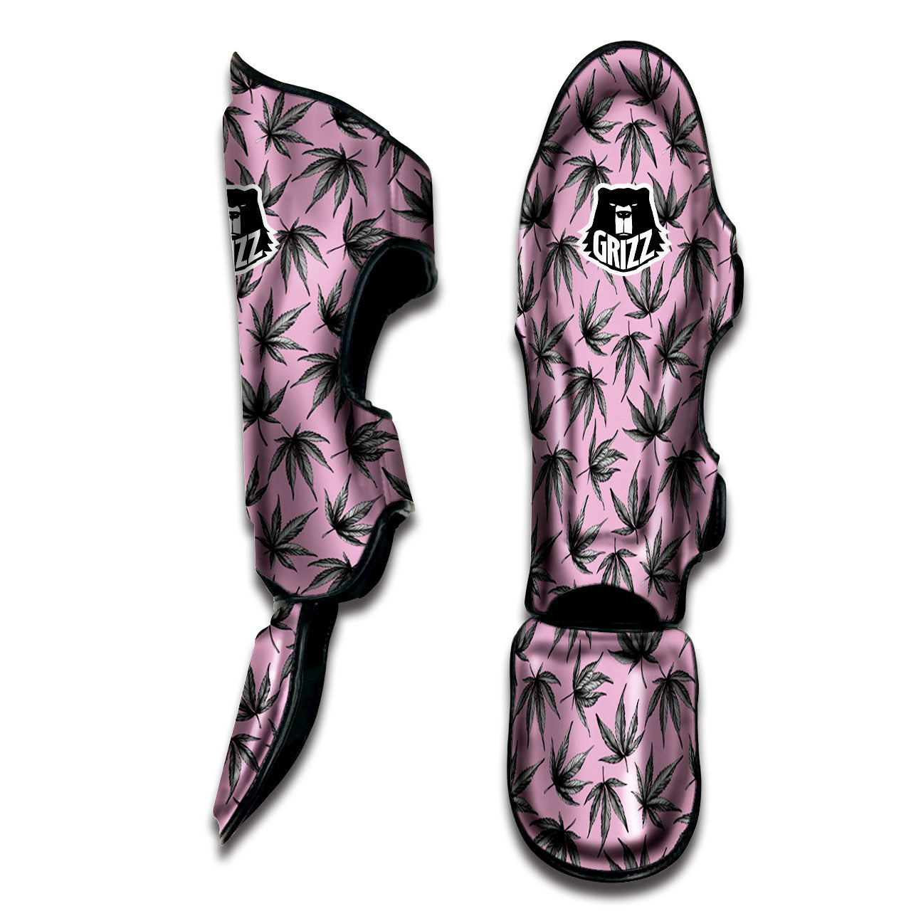 Cannabis Leaf Pink And Green Print Muay Thai Shin Guards-grizzshop