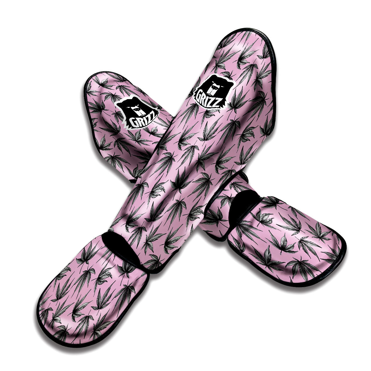 Cannabis Leaf Pink And Green Print Muay Thai Shin Guards-grizzshop