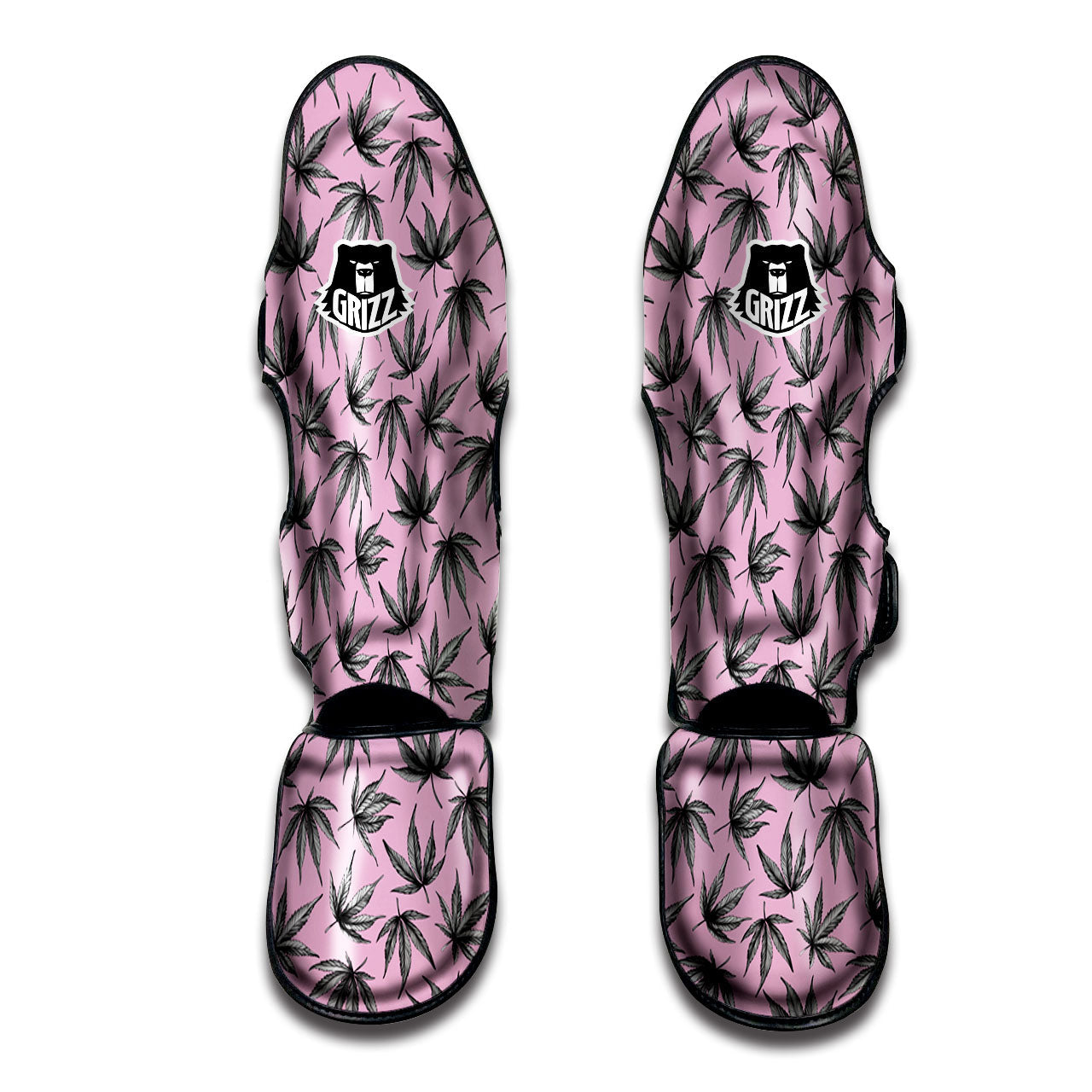 Cannabis Leaf Pink And Green Print Muay Thai Shin Guards-grizzshop