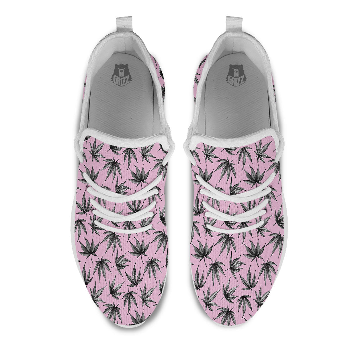 Cannabis Leaf Pink And Green Print White Athletic Shoes-grizzshop
