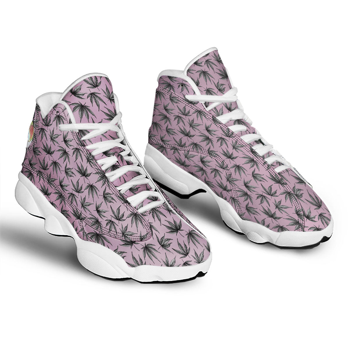 Cannabis Leaf Pink And Green Print White Basketball Shoes-grizzshop