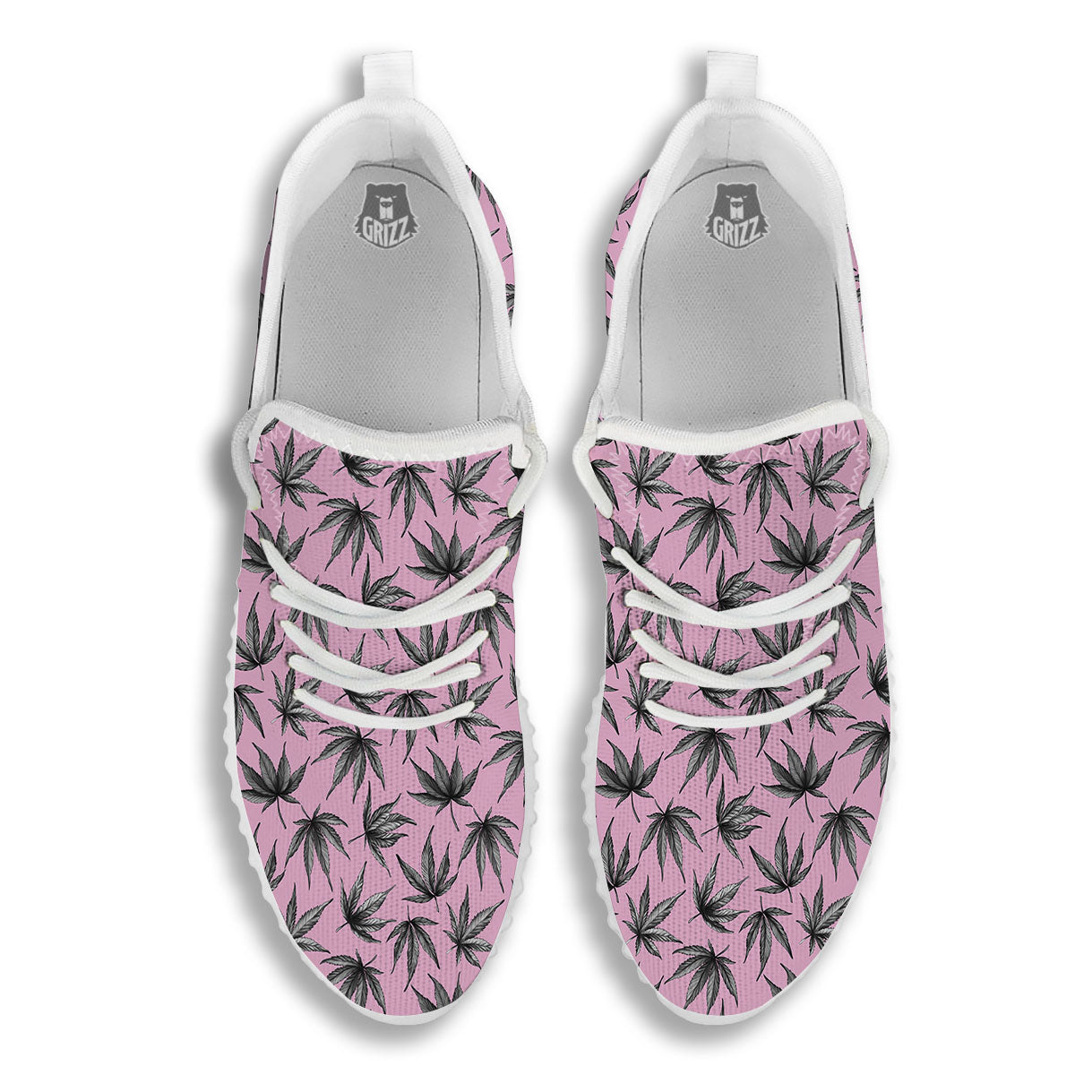 Cannabis Leaf Pink And Green Print White Walking Shoes-grizzshop