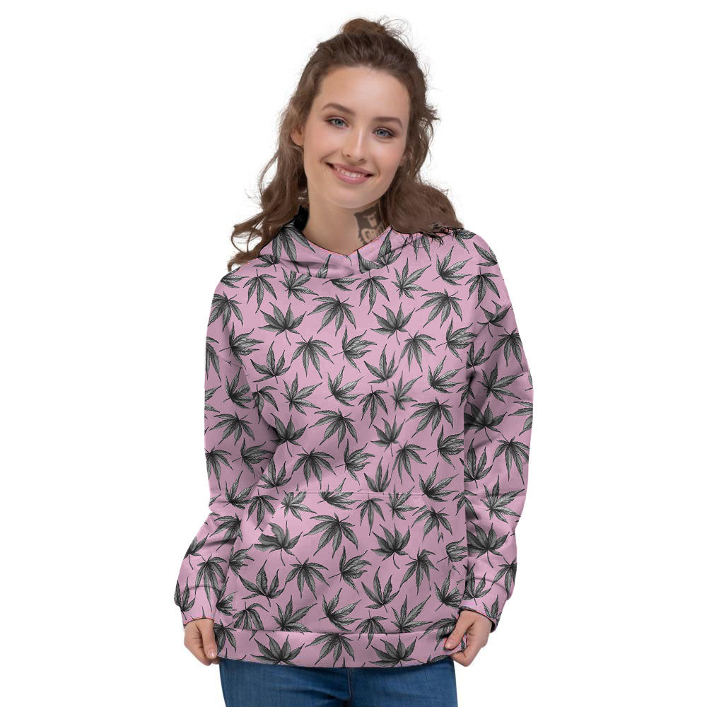 Cannabis Leaf Pink And Green Print Women's Hoodie-grizzshop